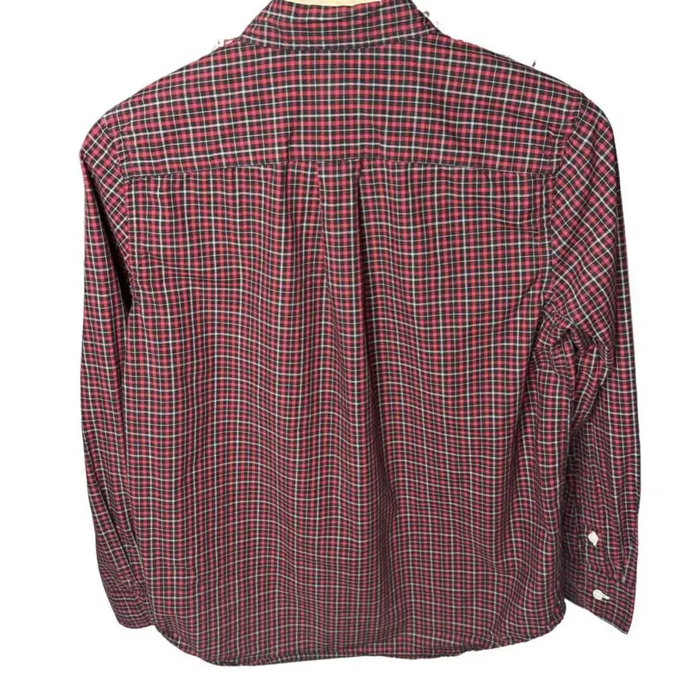 Ralph Lauren Boys Large 14-16 Plaid Button Down Shirt Red Black Check Cotton